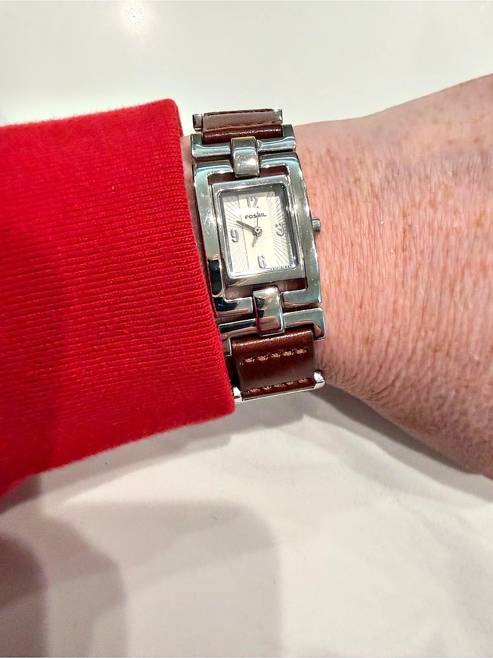 Fossil F2 ES-1855 Rectangular Watch in Brown & Silver